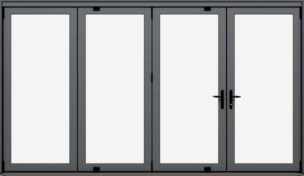 A product photo of a Marvin Elevate Bi-Fold door, closed, exterior view.