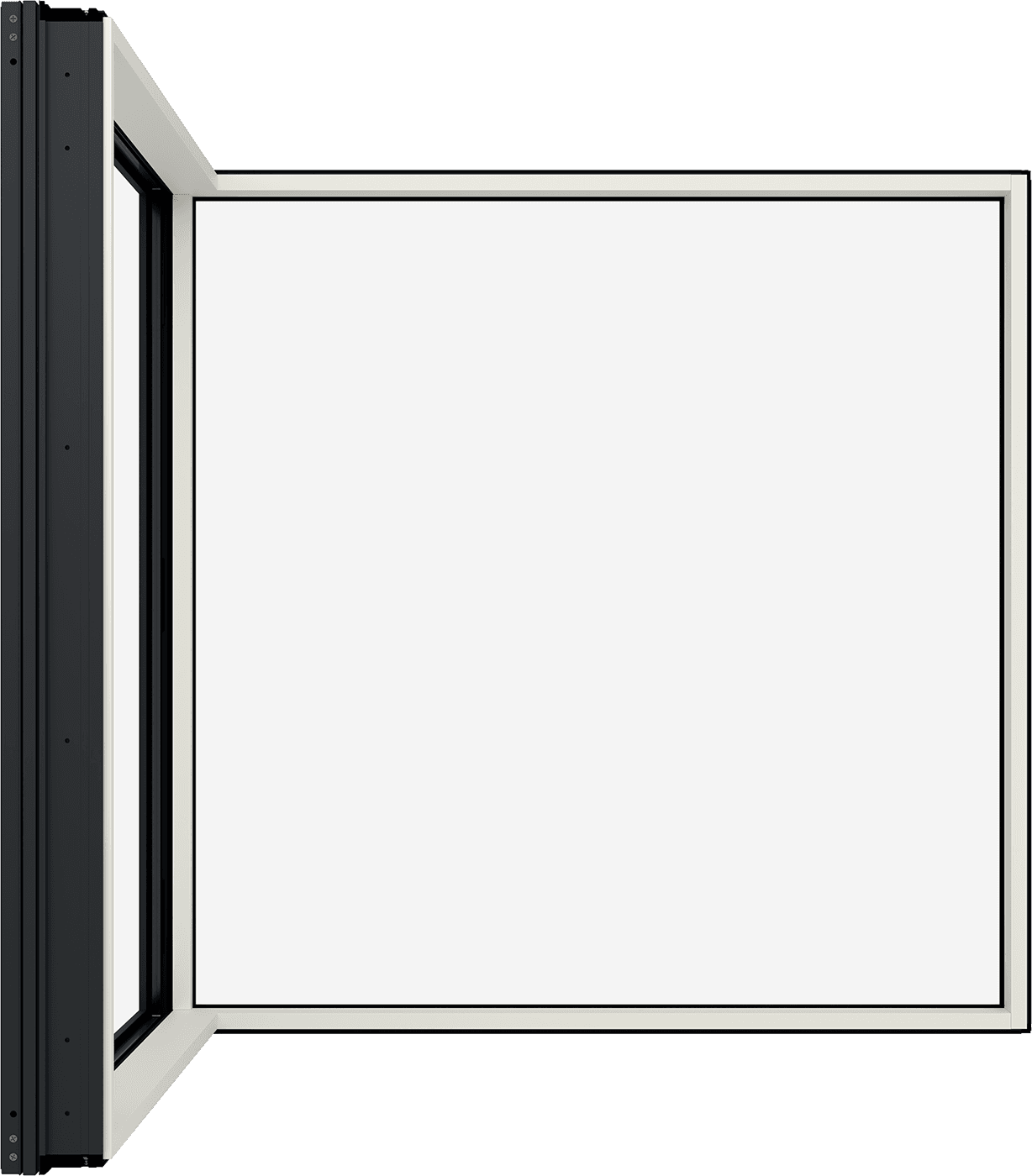 Close up view of the interior of a Marvin Modern Direct Glaze Corner window.