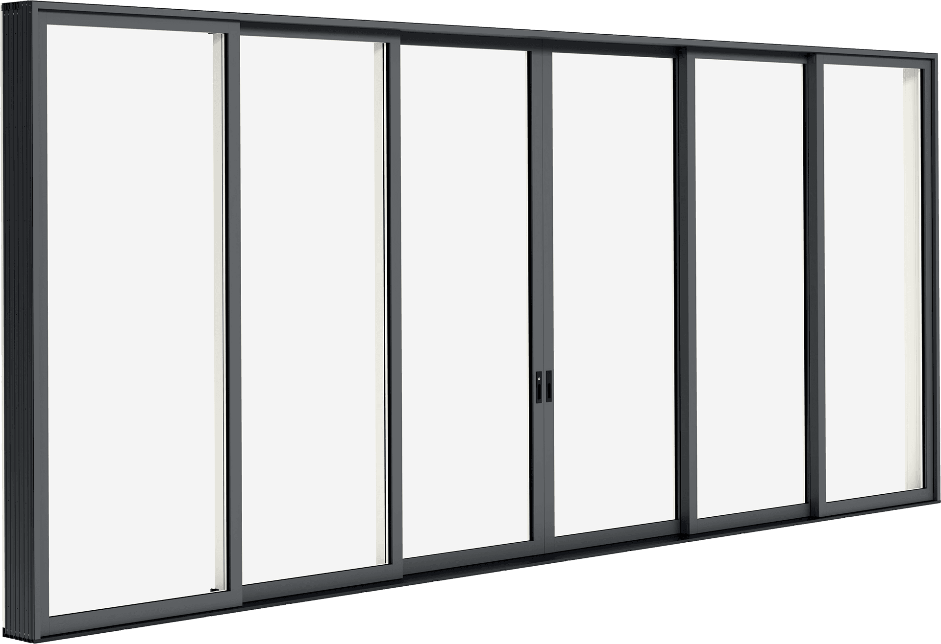 Exterior view of a black Marvin Modern Multi-Slide patio door.