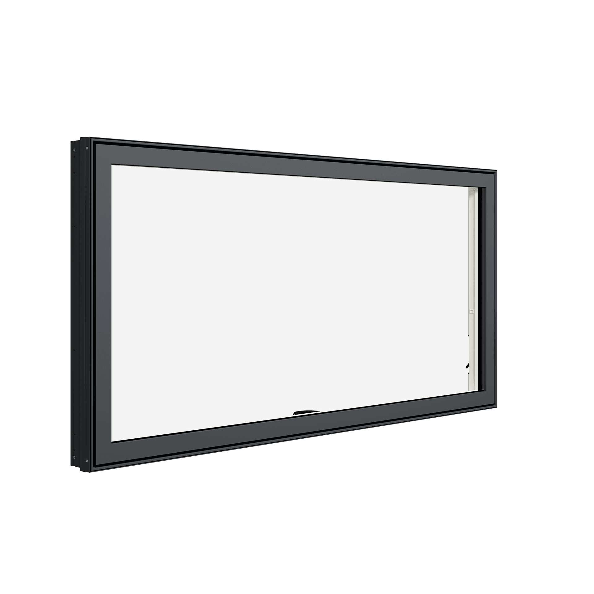 Close up of a closed Black Marvin Modern Awning window.